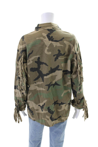 Zara Woman Womens Long Sleeve Camo Printed Button Jacket Green Size S