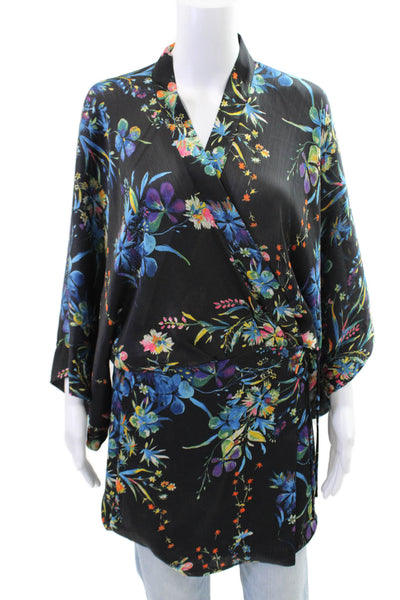 Zara Woman Long Sleeve Floral Tie Front Blouse Black Size S