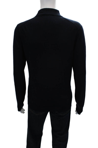 MNG Womens Merino Wool Collar Long Sleeve Polo Sweater Top Navy Size L