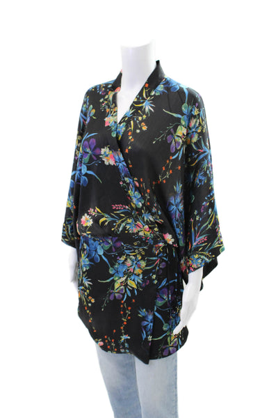 Zara Woman Long Sleeve Floral Tie Front Blouse Black Size S