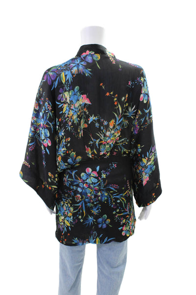 Zara Woman Long Sleeve Floral Tie Front Blouse Black Size S