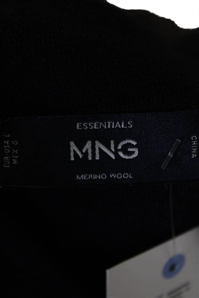 MNG Womens Merino Wool Collar Long Sleeve Polo Sweater Top Navy Size L
