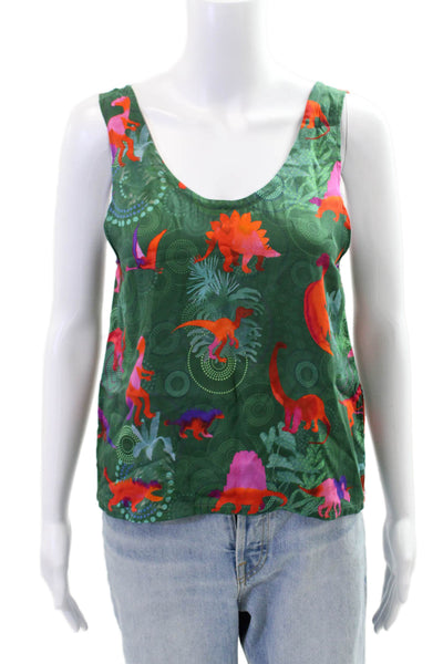 Bleu Tango Womens Scoop Neck Dinosaur Print Tank Green Size 36