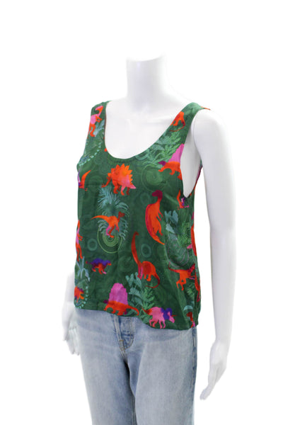 Bleu Tango Womens Scoop Neck Dinosaur Print Tank Green Size 36