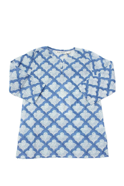 Roller Rabbit Womens Cotton Long Sleeve V-neck Pattern Top Blue Size 02