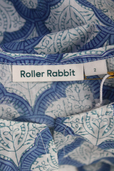 Roller Rabbit Womens Cotton Long Sleeve V-neck Pattern Top Blue Size 02