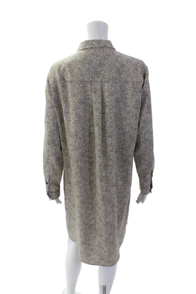 Halston Womens Abstract Print Collared Button Down Mini Shirt Dress Beige Size L