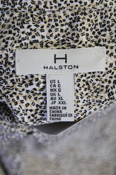 Halston Womens Abstract Print Collared Button Down Mini Shirt Dress Beige Size L