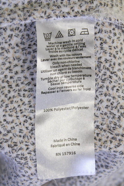 Halston Womens Abstract Print Collared Button Down Mini Shirt Dress Beige Size L
