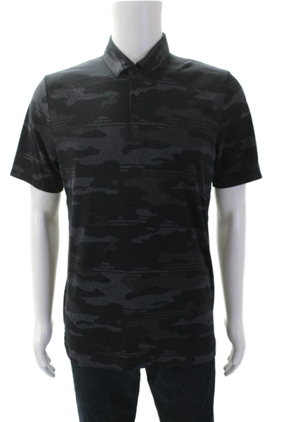 Travis Mathew Mens Short Sleeve V-neck Camo Print Polo Top Black Size M
