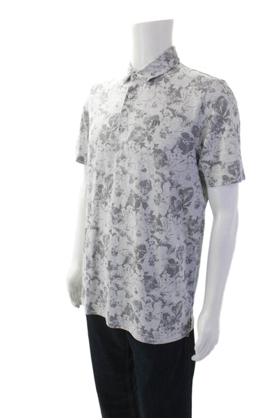 Travis Mathew Mens Cotton Short Sleeve V-neck Camo Print Polo Top Gray Size M