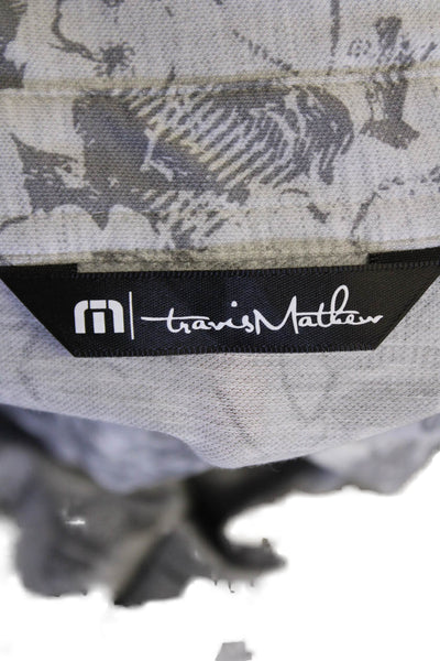 Travis Mathew Mens Cotton Short Sleeve V-neck Camo Print Polo Top Gray Size M