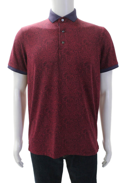 Greyson Mens Cotton V-neck Button Short Sleeve Shirt Red Size S