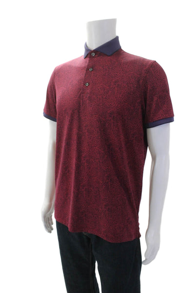 Greyson Mens Cotton V-neck Button Short Sleeve Shirt Red Size S