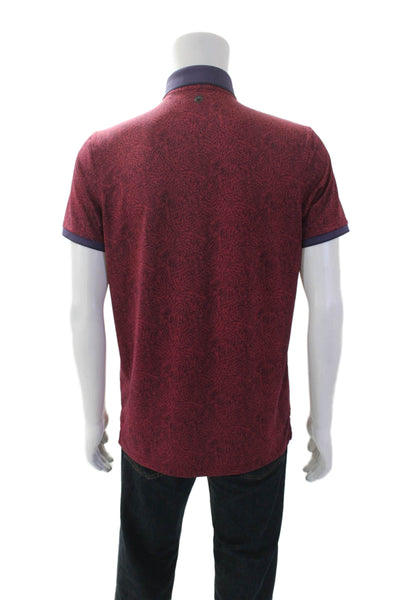 Greyson Mens Cotton V-neck Button Short Sleeve Shirt Red Size S