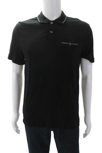 Banana Republic Mens Textured V-Neck Short Sleeve Polo Shirt Black Size M