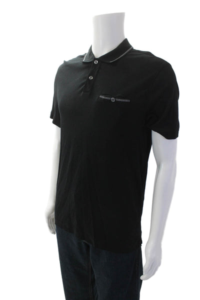 Banana Republic Mens Textured V-Neck Short Sleeve Polo Shirt Black Size M