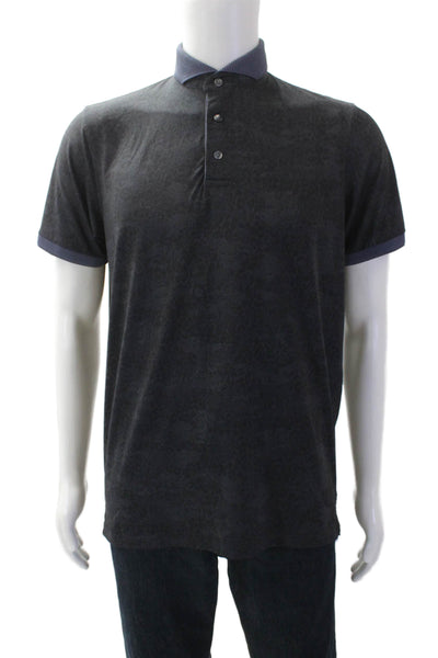 Greyson Mens Short Sleeve V-neck Button Polo Shirt Gray Size S