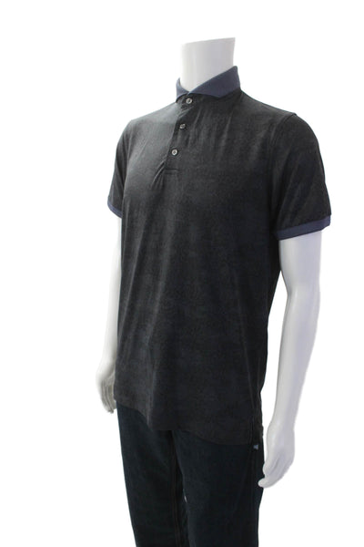 Greyson Mens Short Sleeve V-neck Button Polo Shirt Gray Size S