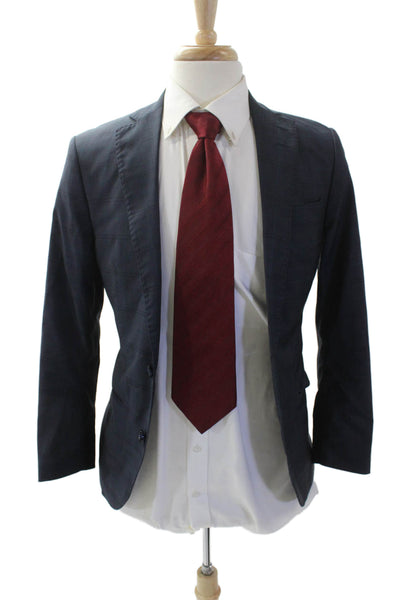 Tiger of Sweden Mens Two Button Notched Lapel Plaid Blazer Jacket Navy IT 44