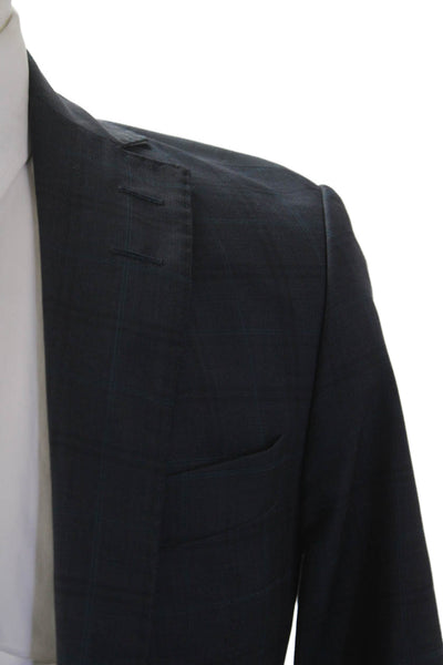 Tiger of Sweden Mens Two Button Notched Lapel Plaid Blazer Jacket Navy IT 44