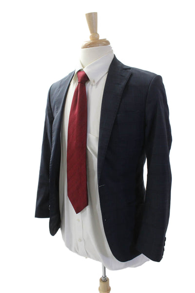Tiger of Sweden Mens Two Button Notched Lapel Plaid Blazer Jacket Navy IT 44