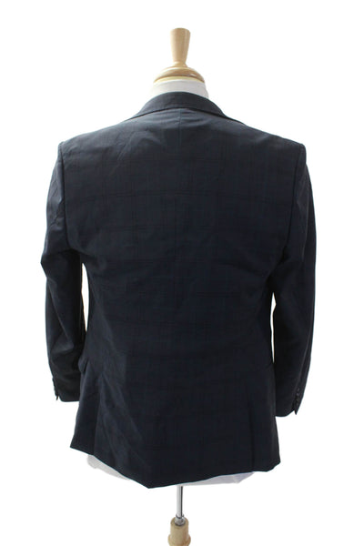 Tiger of Sweden Mens Two Button Notched Lapel Plaid Blazer Jacket Navy IT 44