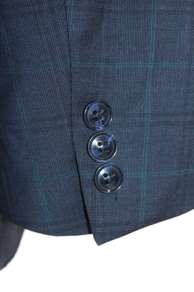 Tiger of Sweden Mens Two Button Notched Lapel Plaid Blazer Jacket Navy IT 44