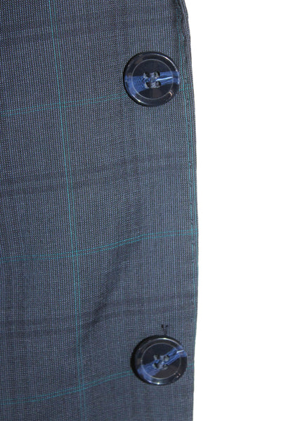 Tiger of Sweden Mens Two Button Notched Lapel Plaid Blazer Jacket Navy IT 44