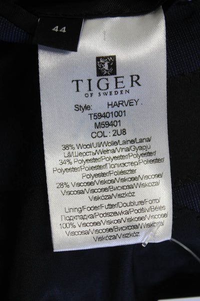 Tiger of Sweden Mens Two Button Notched Lapel Plaid Blazer Jacket Navy IT 44