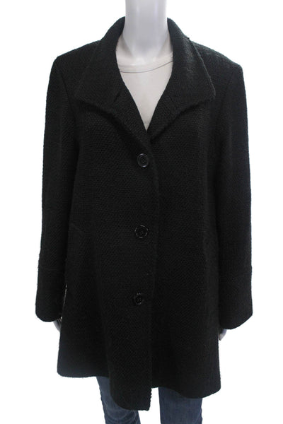 Fleurette Womens Textured Woven Print Long Sleeve Button Up Jacket Black Size 10