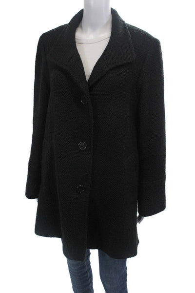 Fleurette Womens Textured Woven Print Long Sleeve Button Up Jacket Black Size 10