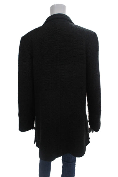 Fleurette Womens Textured Woven Print Long Sleeve Button Up Jacket Black Size 10
