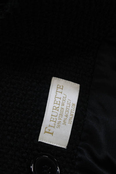 Fleurette Womens Textured Woven Print Long Sleeve Button Up Jacket Black Size 10
