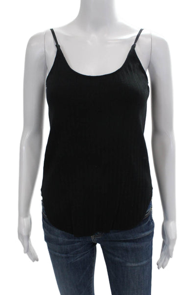 Moussy Womens Spaghetti Strap Scoop Neck Ribbed Tank Top Black Cotton Medium