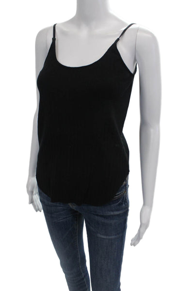 Moussy Womens Spaghetti Strap Scoop Neck Ribbed Tank Top Black Cotton Medium
