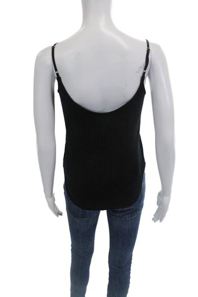 Moussy Womens Spaghetti Strap Scoop Neck Ribbed Tank Top Black Cotton Medium