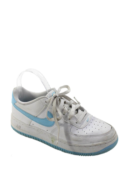 Nike Boys Lace Up Perforated Air Force 1 Sneakers White Blue Leather Size 5.5