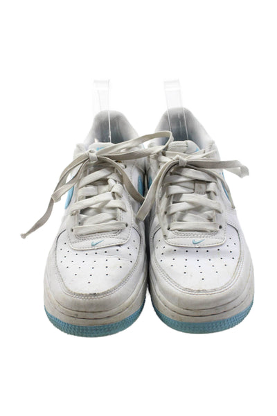 Nike Boys Lace Up Perforated Air Force 1 Sneakers White Blue Leather Size 5.5