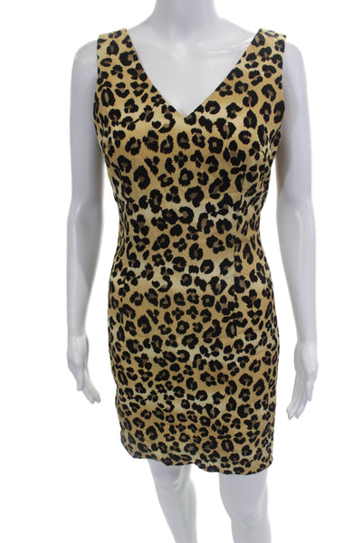 Nicole Miller Womens Leopard Print Sleeveless V-Neck Mini Dress Yellow Size 4