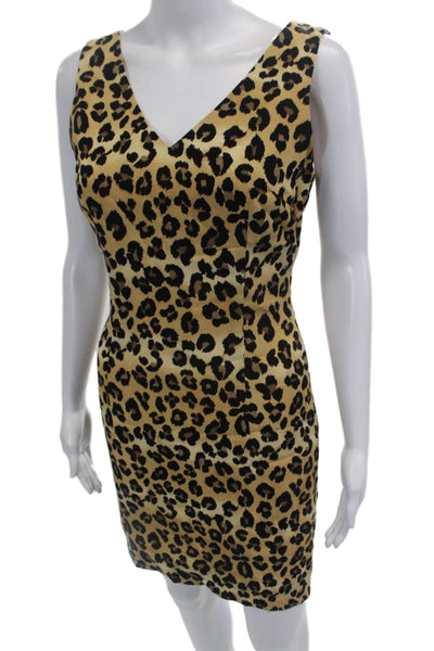 Nicole Miller Womens Leopard Print Sleeveless V-Neck Mini Dress Yellow Size 4