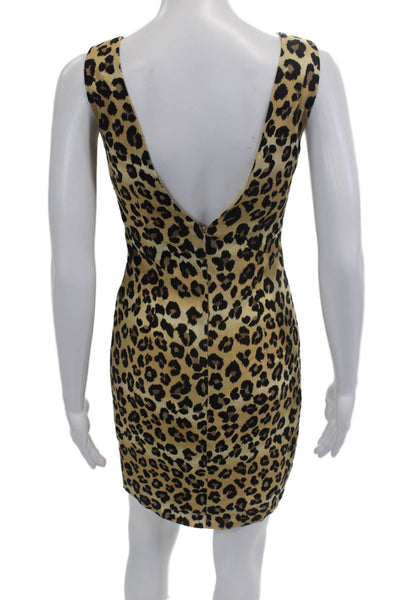 Nicole Miller Womens Leopard Print Sleeveless V-Neck Mini Dress Yellow Size 4