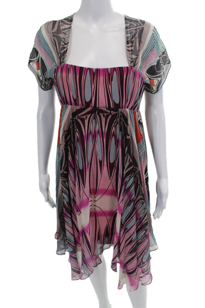 ABS Collection Womens Abstract Print Sheer Flare A-Line Dress Multicolor Size 6