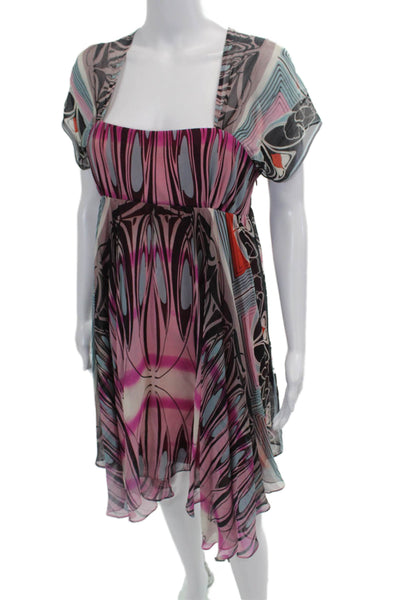 ABS Collection Womens Abstract Print Sheer Flare A-Line Dress Multicolor Size 6