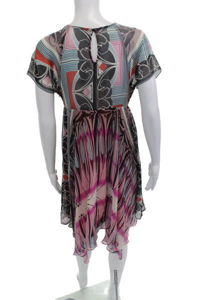 ABS Collection Womens Abstract Print Sheer Flare A-Line Dress Multicolor Size 6