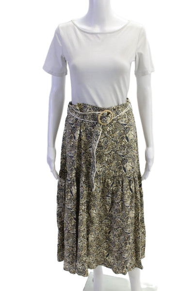 Rachel Zoe Womens Linen Paisley Belt A-line Skirt Brown Multicolor Size S