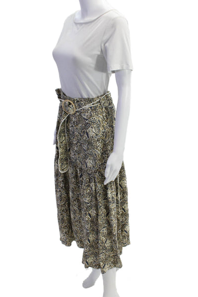 Rachel Zoe Womens Linen Paisley Belt A-line Skirt Brown Multicolor Size S