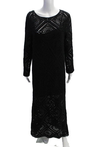 MNG Womens Open Knit Cotton Long Sleeve Maxi Sweater Dress Black Size 10