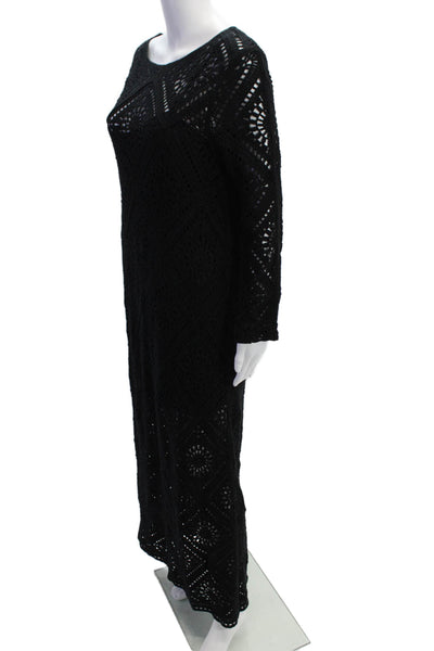 MNG Womens Open Knit Cotton Long Sleeve Maxi Sweater Dress Black Size 10