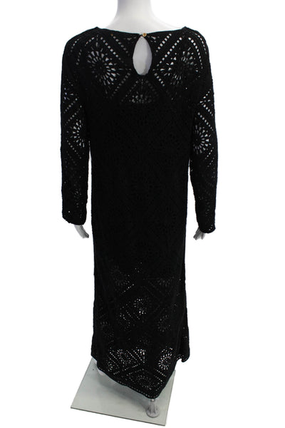 MNG Womens Open Knit Cotton Long Sleeve Maxi Sweater Dress Black Size 10
